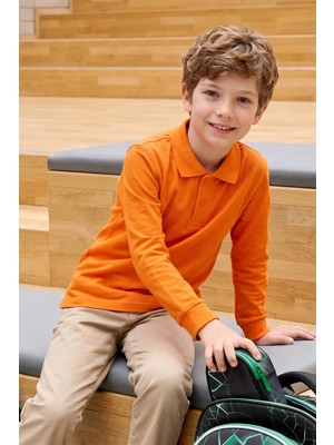 FullaModa Basic Polo Yaka Uzun Kollu Unisex Çocuk Tişört
