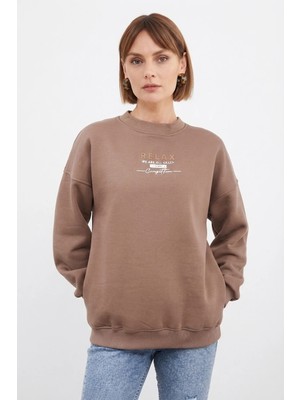 FullaModa 3 Iplik Relax Baskılı Oversize Sweatshirt