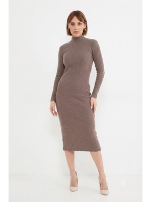 FullaModa Dik Yaka Slim Fit Triko Elbise