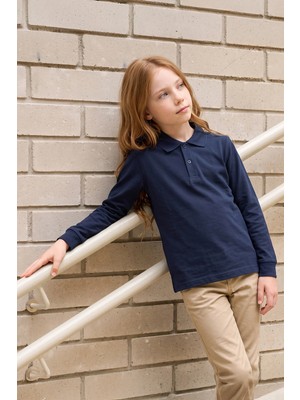 FullaModa Basic Polo Yaka Uzun Kollu Unisex Çocuk Tişört