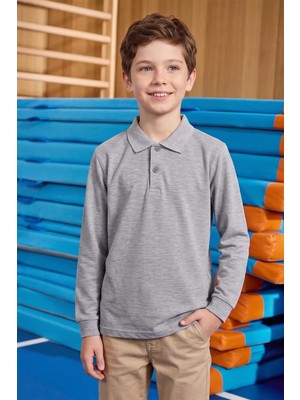 FullaModa Basic Polo Yaka Uzun Kollu Unisex Çocuk Tişört