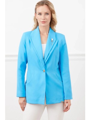 FullaModa Çift Yakalı Broş Detaylı Blazer Ceket