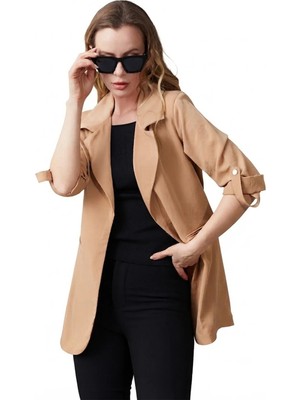 FullaModa Omuz Vatkalı Kolu Katlı Blazer Ceket