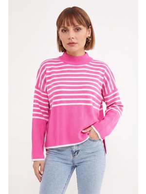 FullaModa Çizgili Oversize Triko Kazak