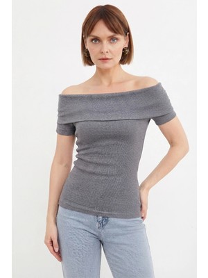 FullaModa Fitilli Madonna Yaka Slim Fit Bluz