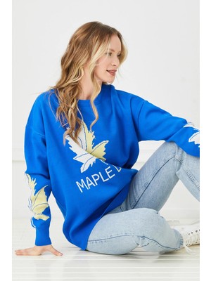 FullaModa Maple Leaf Desenli Triko Kazak