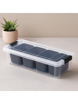 Enco Store Dikdörtgen Bölmeli Saklama Kabı 35X7 cm Şeffaf Kutu Siyah Bölme