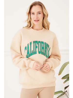 FullaModa 3 Iplik California Baskılı Sweatshirt