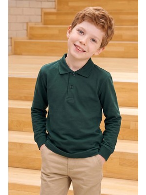 FullaModa Basic Polo Yaka Uzun Kollu Unisex Çocuk Tişört