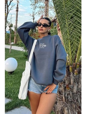 FullaModa Studio Baskılı Bisiklet Yaka Sweatshirt
