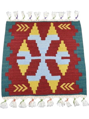 Kilim Antik El Dokuma Kare Köşe Sandalye Minderi Pınarbaşı Kayseri Yün Kilim 1687 - Yeni - Çok Renkli