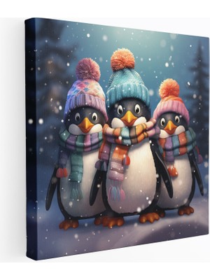 Popcasso Renkli Penguenler Dijital Illüstrasyon Kanvas Tablo