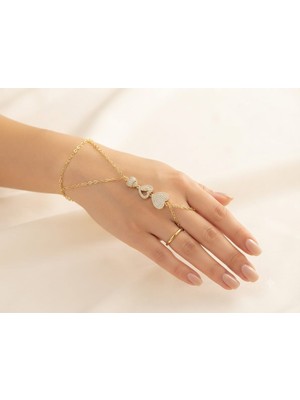 Ovia Jewelry Zirkon Taşlı Kalp Motifli Gold Şahmeran