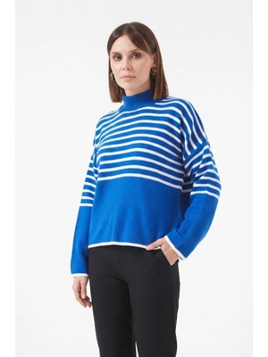 FullaModa Çizgili Oversize Triko Kazak