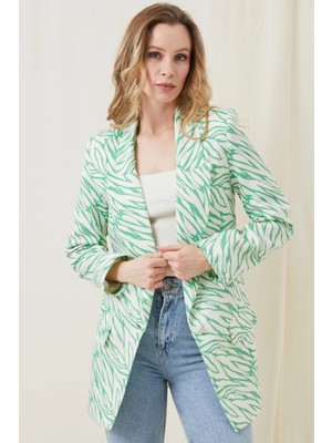 FullaModa Omuz Vatkalı Desenli Blazer Ceket