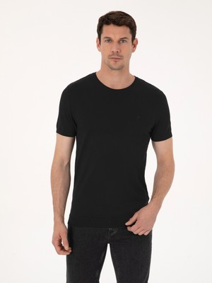 Cacharel Erkek Siyah Slim Fit Bisiklet Yaka Triko T-Shirt 50309840-VR046