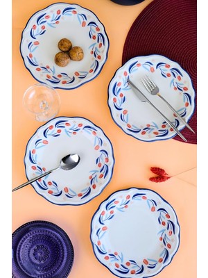 Hsc Bilişim Tabakevi Tabak Evi Porselen Tulip Fulya Pasta Takımı Rimli 21CM 4 Kişilik 4 Parça FLY4PTPRS1157