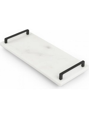 Hsc Bilişim Gold Veya Siyah Metal Saplı Mermer Sunum Tepsisi – 40X15 cm Dikdörtgen Servis Tepsisi, Şık Sofra, K
