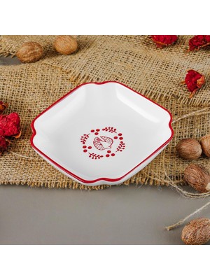 Hsc Bilişim Aryıldız Red Bird Köşeli Porselen Tabak Kırmızı Desenli Renkli 10 cm