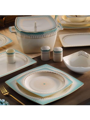 Hsc Bilişim Aryıldız Bone Square Porselen 60 Parça 12 Kişilik Elegance Yemek Takımı 31040