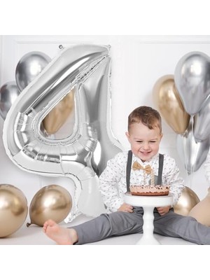 Teknocan Marketing Xesha 4 Rakamı Doğum Günü Balonu Yaş Günü Gümüş Renk Uçan Balon 102 cm Doğum Günü ve Parti Dekorasyonu Büyük Boy Folyo Helyum Uçan Balon Yaş 4 Sayısı