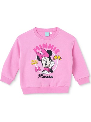 Disney Kız Bebek Lisans Sweatshirt Lisans Baskılı Bisiklet Yaka Long Sleeve