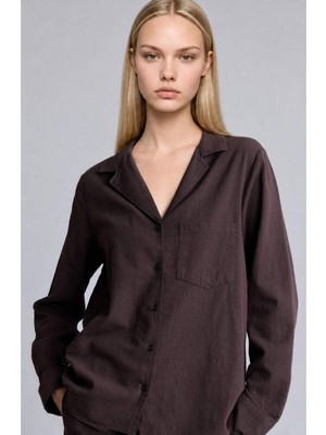 DeFacto Pamuklu Oversize Pijama Yaka Keten Karışımlı Uzun Kollu Gömlek I1000AX26HS