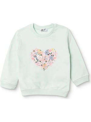 Hellobaby Kız Bebek Sweatshirt Çiçek Baskılı Bisiklet Yaka Long Sleeve