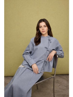 DeFacto %100 Pamuk Regular Fit Bağlamalı Poplin Uzun Kollu Tunik I1818AX26HS