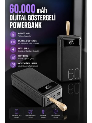 Mestore Powerbank 60.000 Mah Hızlı Şarj 4 Çıkışlı Uzun Şarj Süreli Dijital Göstergeli