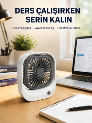 Mestore Şarjlı Masaüstü Fan 3 Kademeli Güçlü Hava Akışı