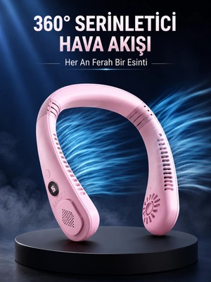 Mestore Pembe Boyun Fanı Kablosuz Taşınabilir Sessiz Çalışan Kişisel Serinletici Fan