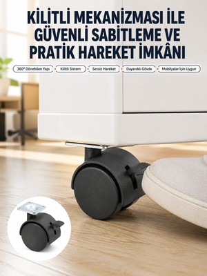 Mestore Kilitli Mini Tekerlek Ayak 4 cm 4’lü Set