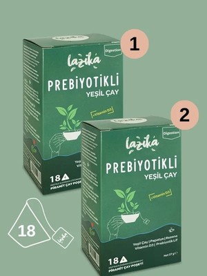 Lazika (2'li Set) Prebiyotik Yeşil Çay (2x18 PLA Piramit Poşet) - Bitkisel Prebiyotik Lif