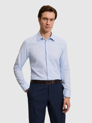 Cacharel Erkek Açık Mavi Slim Fit %100 Pamuk Klasik Yaka Oxford Gömlek 50318293-VR003