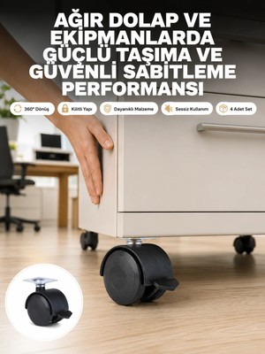 Ucuz Tekno Kilitli Mobilya Tekerleği 6 cm 4’lü Kolay Kurulum