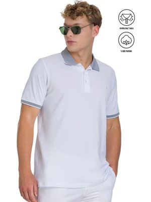 Beyaz Regular Fit 100% Pamuklu Polo Yaka Tişört