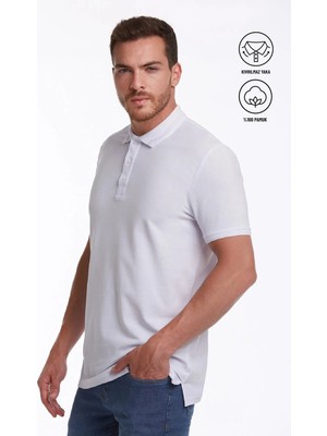 Hatemoğlu Erkek Beyaz Regular Fit %100 Pamuk Polo Yaka Tişört