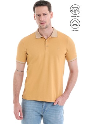 Hatemoğlu Sarı Regular Fit %100 Pamuk Kıvrılmaz Polo Yaka Tişört