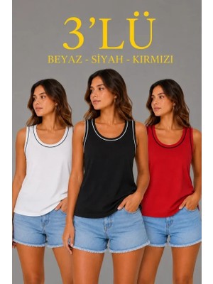 Beruflic 3’lü Kolsuz Sporcu Atlet Seti Yazlık Bisiklet Yakalı  Beyaz, Siyah, Kırmızı