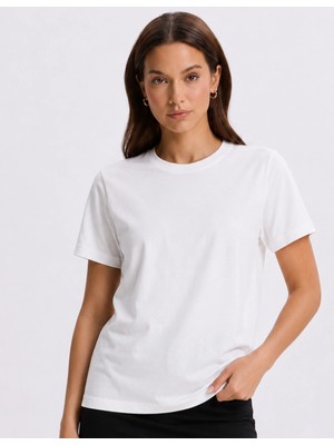 Organickid Basic Kadın Bisiklet Yaka Beyaz T-Shirt