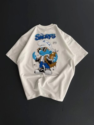 Beruflic Ön ve Arka Baskılı Oversize Bisiklet Yaka Tshirt