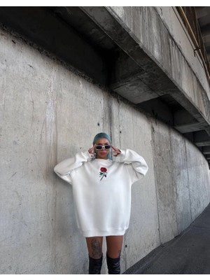 Beruflic Oversize Üç Iplik Bisiklet Yaka Baskılı Sweatshirt