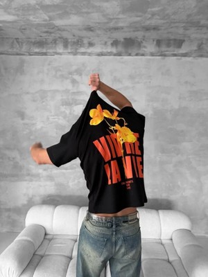 Beruflic Ön ve Arka Baskılı Oversize Bisiklet Yaka Tshirt