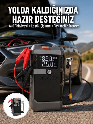 Ucuz Tekno Işıklı Hava Kompresörlü Taşınabilir Akü Takviye Ünitesi Yeni Nesil