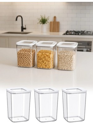 Omilife 3'lü Vakumlu Kare Saklama Kabı Seti 1000 ml Şeffaf Kapaklı Gıda Erzak Saklama Kutusu VP-314