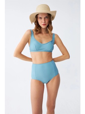 Moda Kadın Basic Turkuaz Pedli Yüksek Bel Bikini Takımı Beruflic