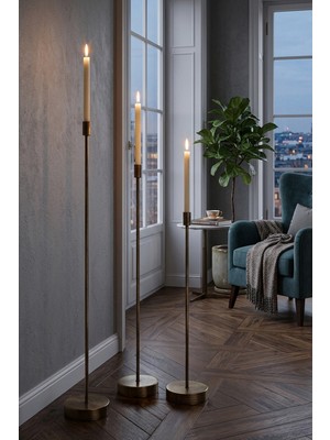 AA HomeLight 3'lü Eskitme Uzun Şamdan Üçlü Mumluk Takımı Dekoratif Ev Aksesuarı Paslanmaz 85 95 105CM