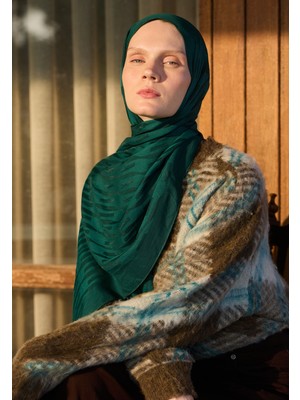 Fresh Scarfs Nara Pamuk Floş Jakarlı Şal Petrol