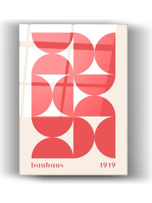 Cam Tablo Bauhaus 1919 Kırmızı Geometrik Desen Modern Duvar Dekorasyonu